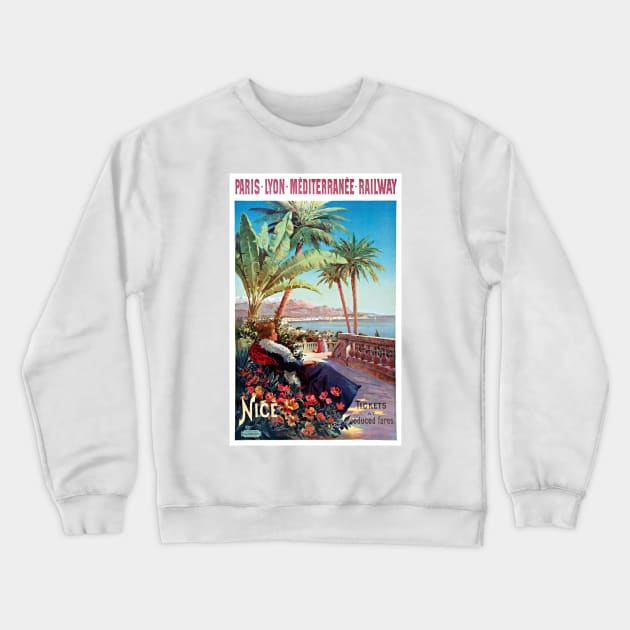 Vintage Travel Poster Nice France Crewneck Sweatshirt by vintagetreasure